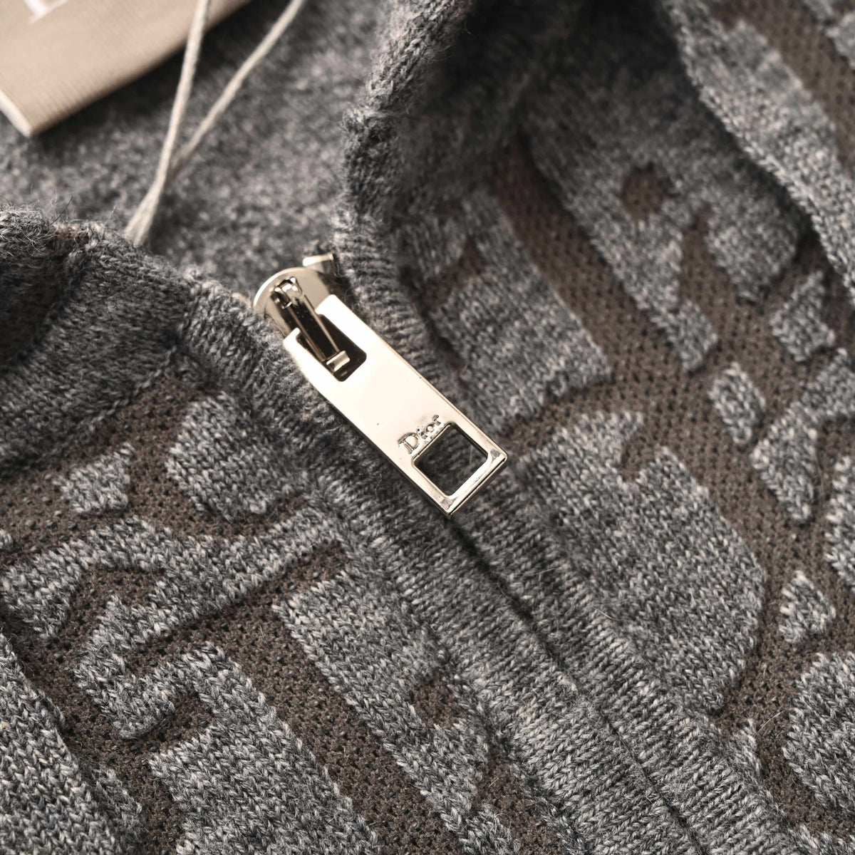 Christian Dior Hooded Zip-Up Knit Jacket with All-Over Jacquard Pattern, Casual Layering Knitwear