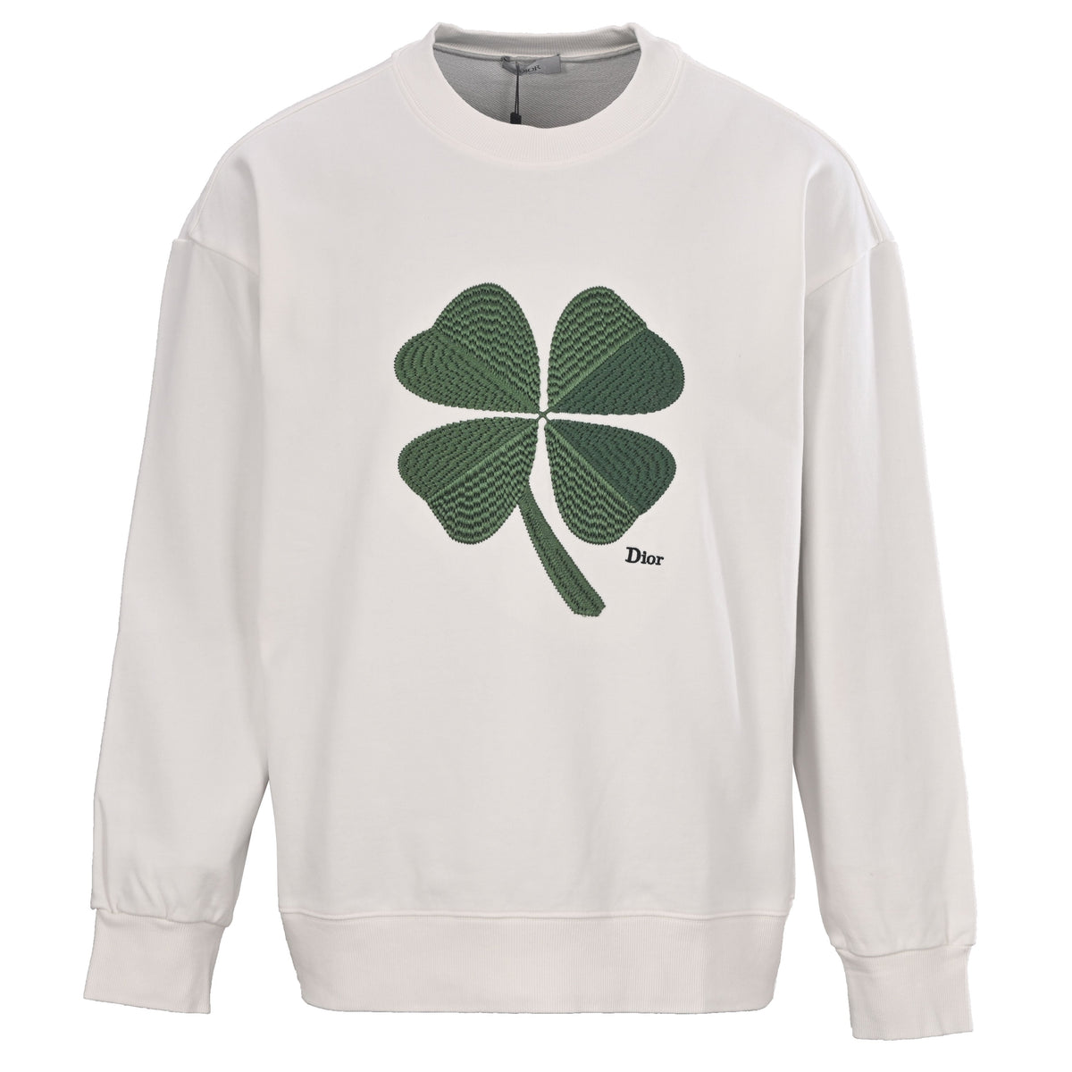 Christian Dior Four-Leaf Clover Embroidered Crewneck Sweatshirt with Casual Pullover Styling