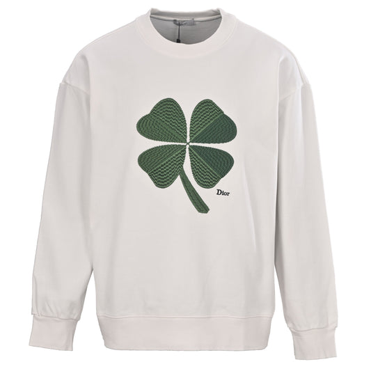 Christian Dior Four-Leaf Clover Embroidered Crewneck Sweatshirt with Casual Pullover Styling