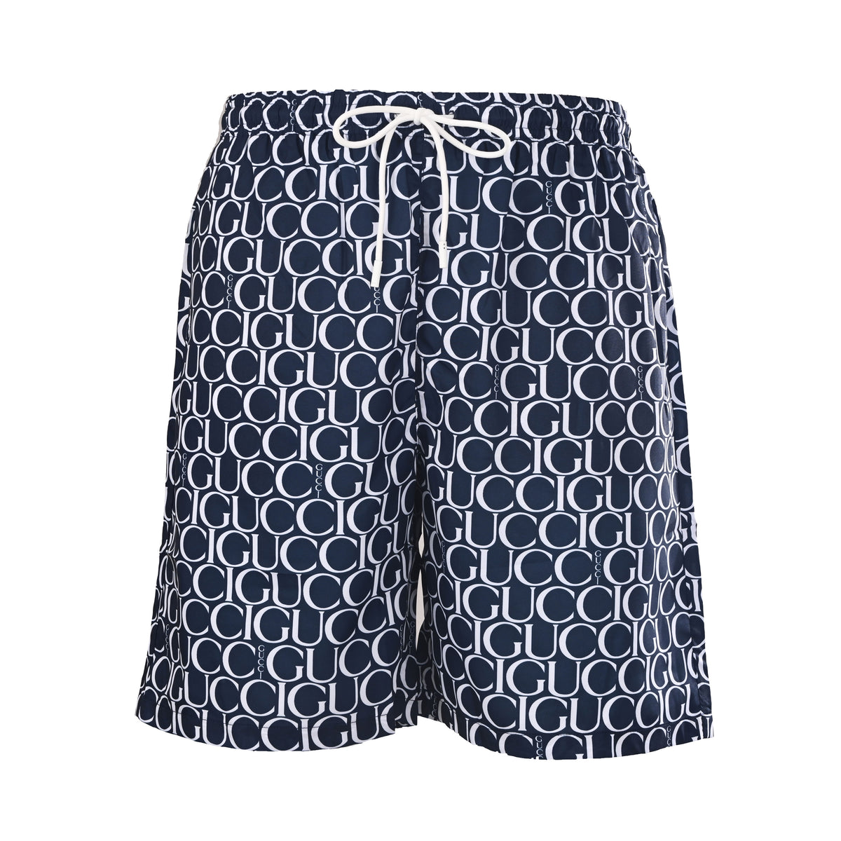 Gucci Navy All-Over Logo Print Drawstring Shorts