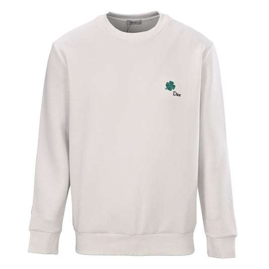 Christian Dior Crewneck Sweatshirt with Four-Leaf Clover Embroidery, Casual Statement Layering Pullover