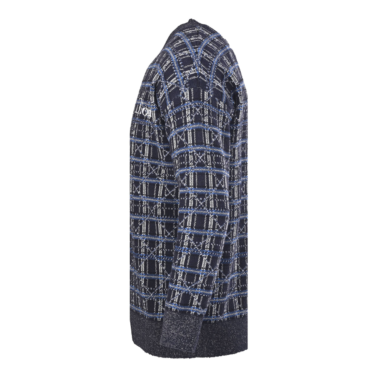 Christian Dior Starry Check Knit Sweater with Embroidered Detail and Crewneck Pullover Style