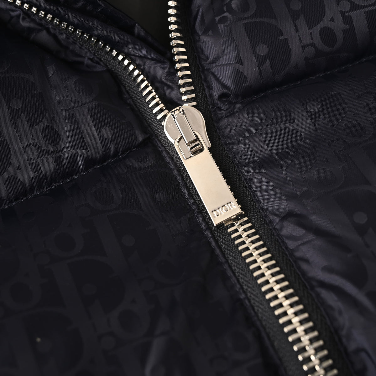 Christian Dior Tonal Monogram Down Jacket with Stand Collar for Winter Layering
