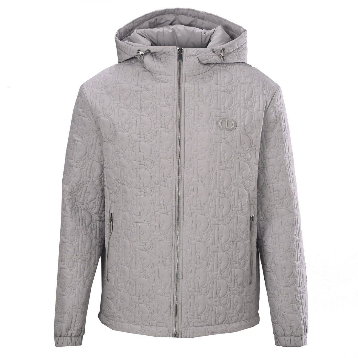 Christian Dior CD Chest Detail Quilted Zip-Up Jacket, Embossed Hooded Outerwear for Casual Streetwear