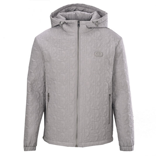 Christian Dior CD Chest Detail Quilted Zip-Up Jacket, Embossed Hooded Outerwear for Casual Streetwear