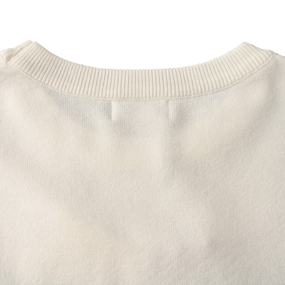 Christian Dior Chest Lettering Jacquard Crewneck Sweater, Knit Pullover for Smart Casual Layering