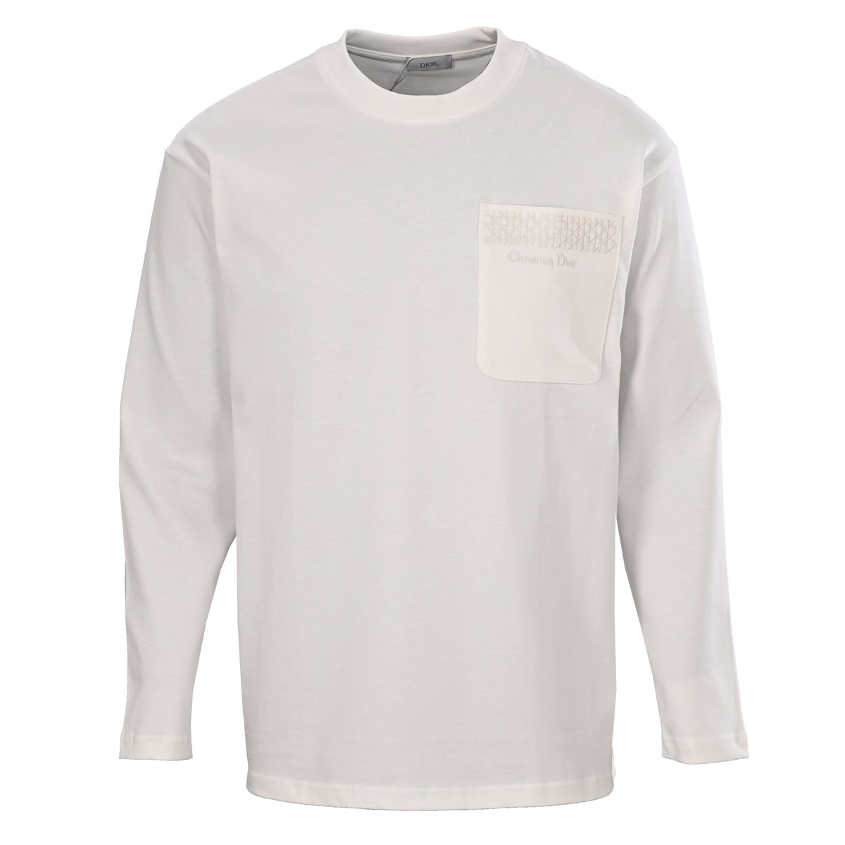 Christian Dior Lettering Pocket Long Sleeve Tee with Cannage Embroidery, Casual Layering T-Shirt