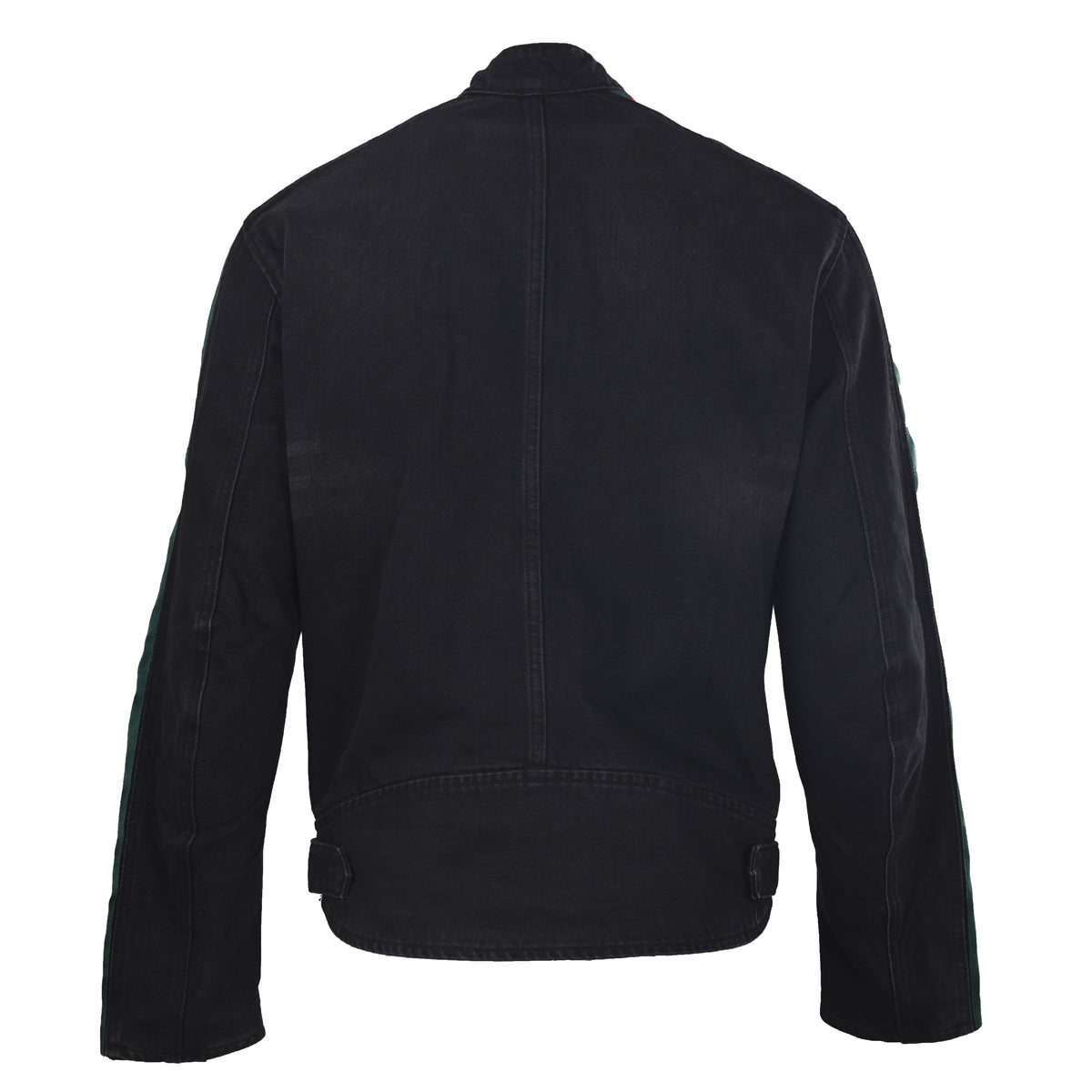 Gucci Unisex Stonewashed Denim Biker Jacket with Web Trim