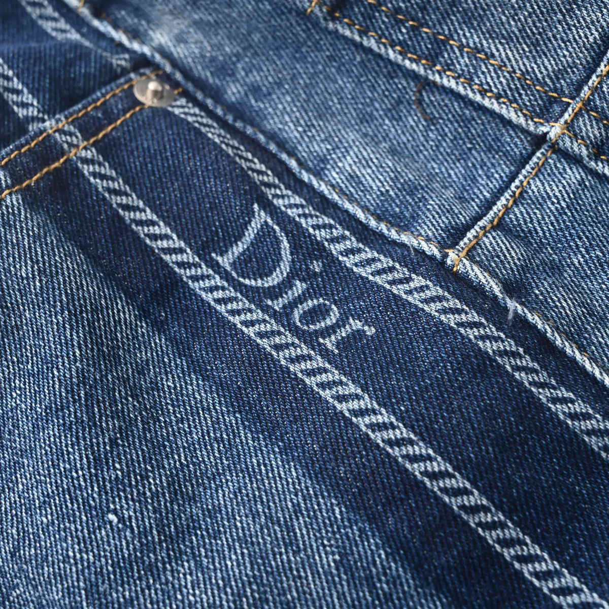 Christian Dior Side Stripe Jacquard Lettering Jeans, Leather Label Full-Length Denim Pants