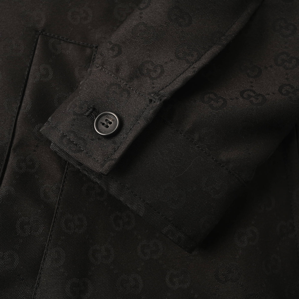 Gucci Black Tonal GG Jacquard Zip-Front Collared Jacket