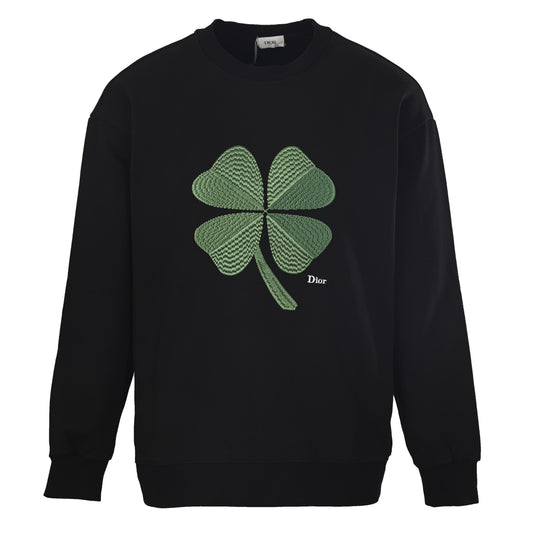 Christian Dior Clover Motif Crewneck Sweatshirt with Four-Leaf Embroidery and Pullover Design