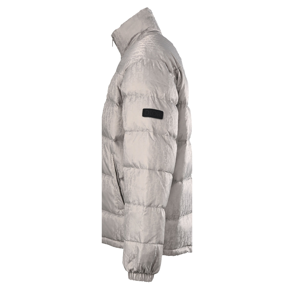 Christian Dior Silver Grey Monogram Down Jacket with Stand Collar, Winter Outerwear