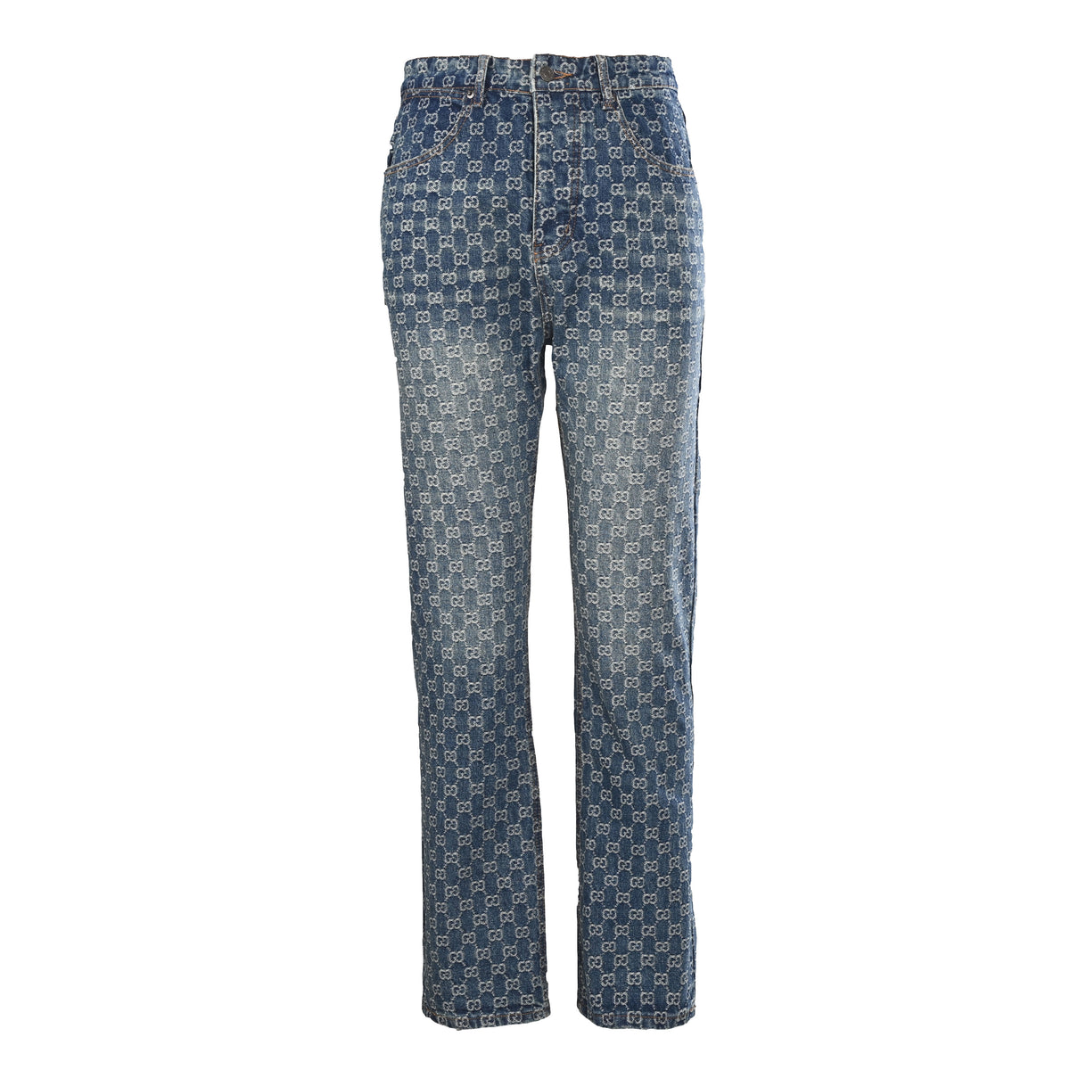 Gucci Unisex GG Jacquard Wide-Leg Jeans in Navy
