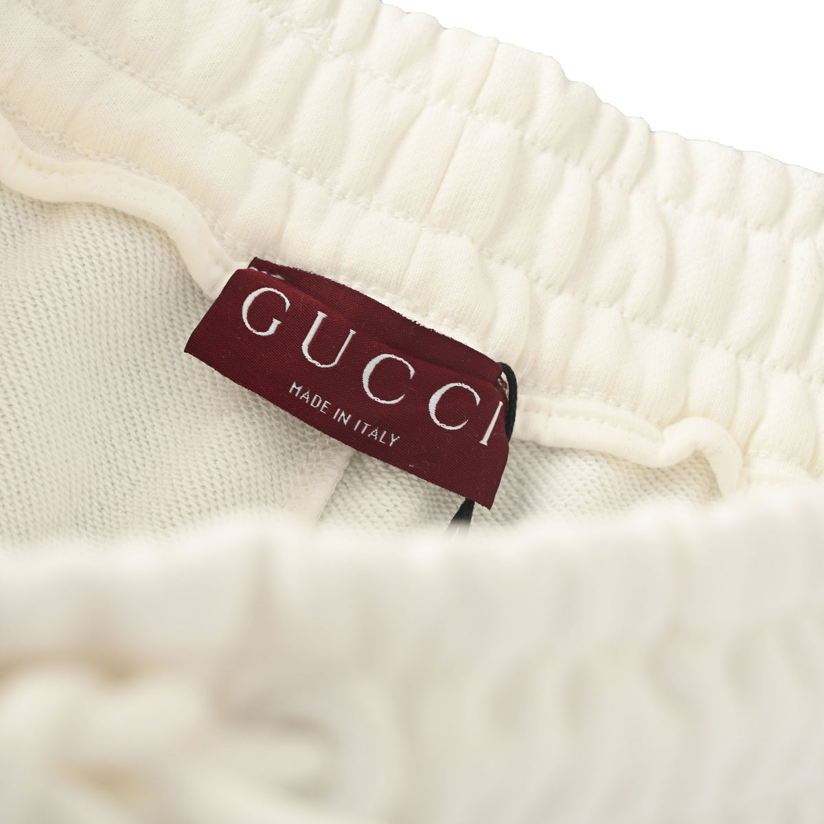 Gucci White Embroidered Logo Patch Drawstring Shorts