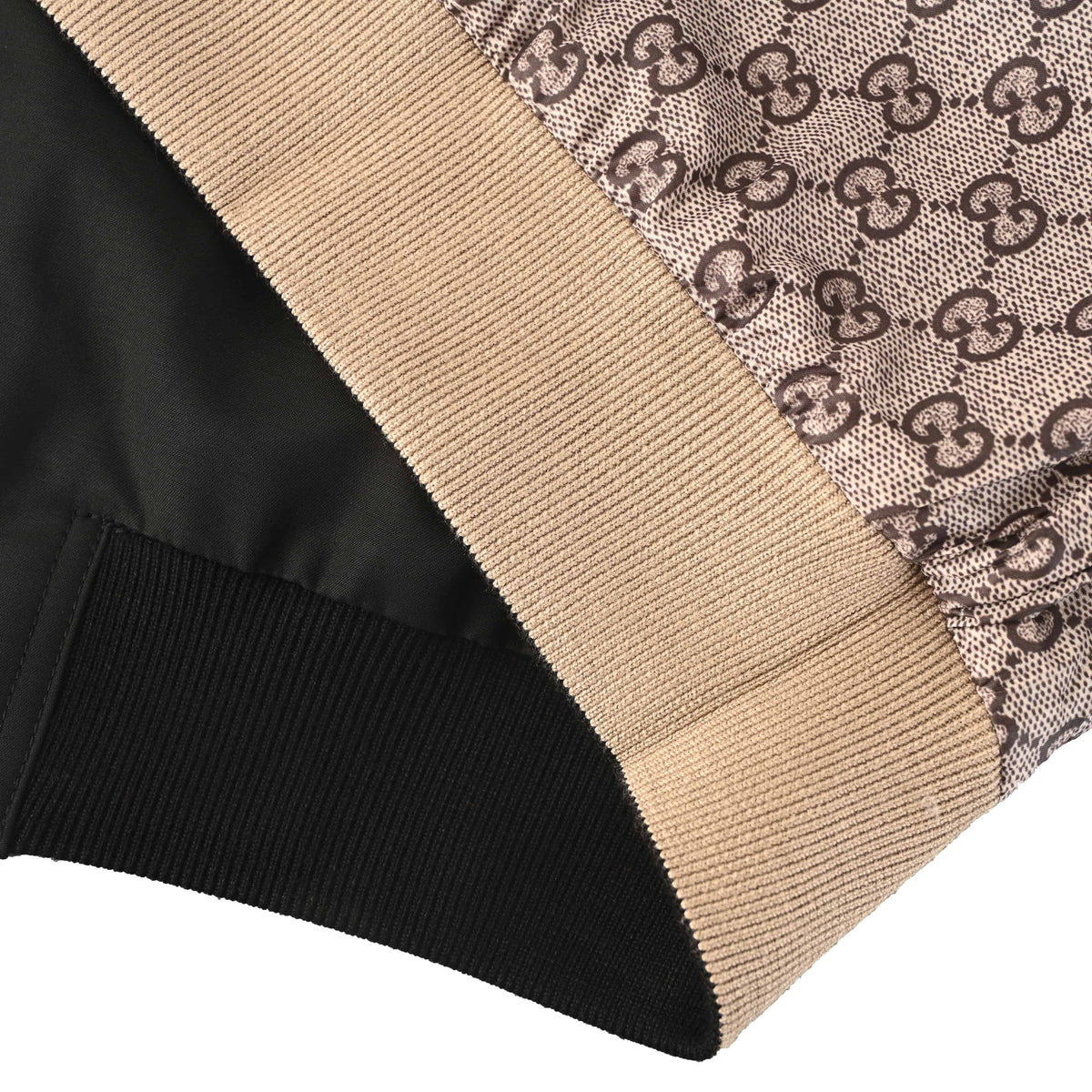 Gucci Black and Beige GG Monogram Reversible Hooded Zip-Up Jacket