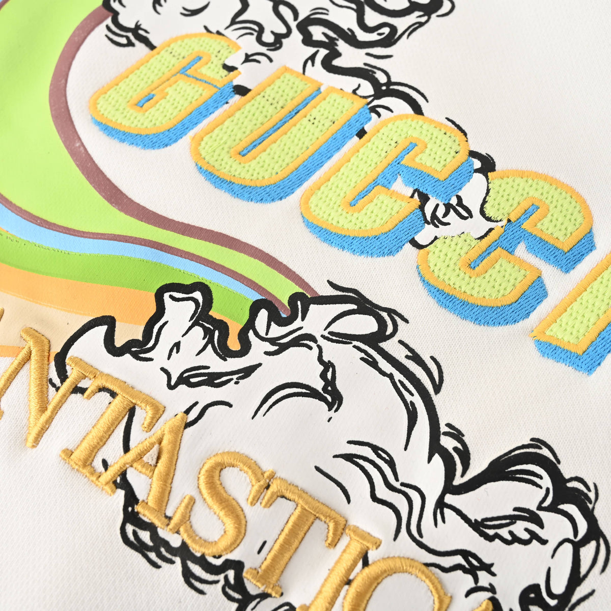 Gucci White Wave Graphic Embroidered Logo Cotton Hoodie