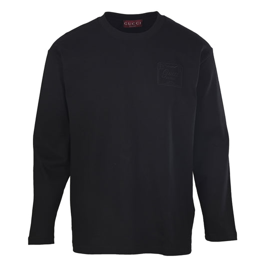 Gucci Black Firenze Tonal Logo Embroidered Long-Sleeve T-Shirt